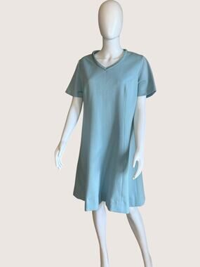 Vintage Textured Shift Dress V-Neck Midi - M/L